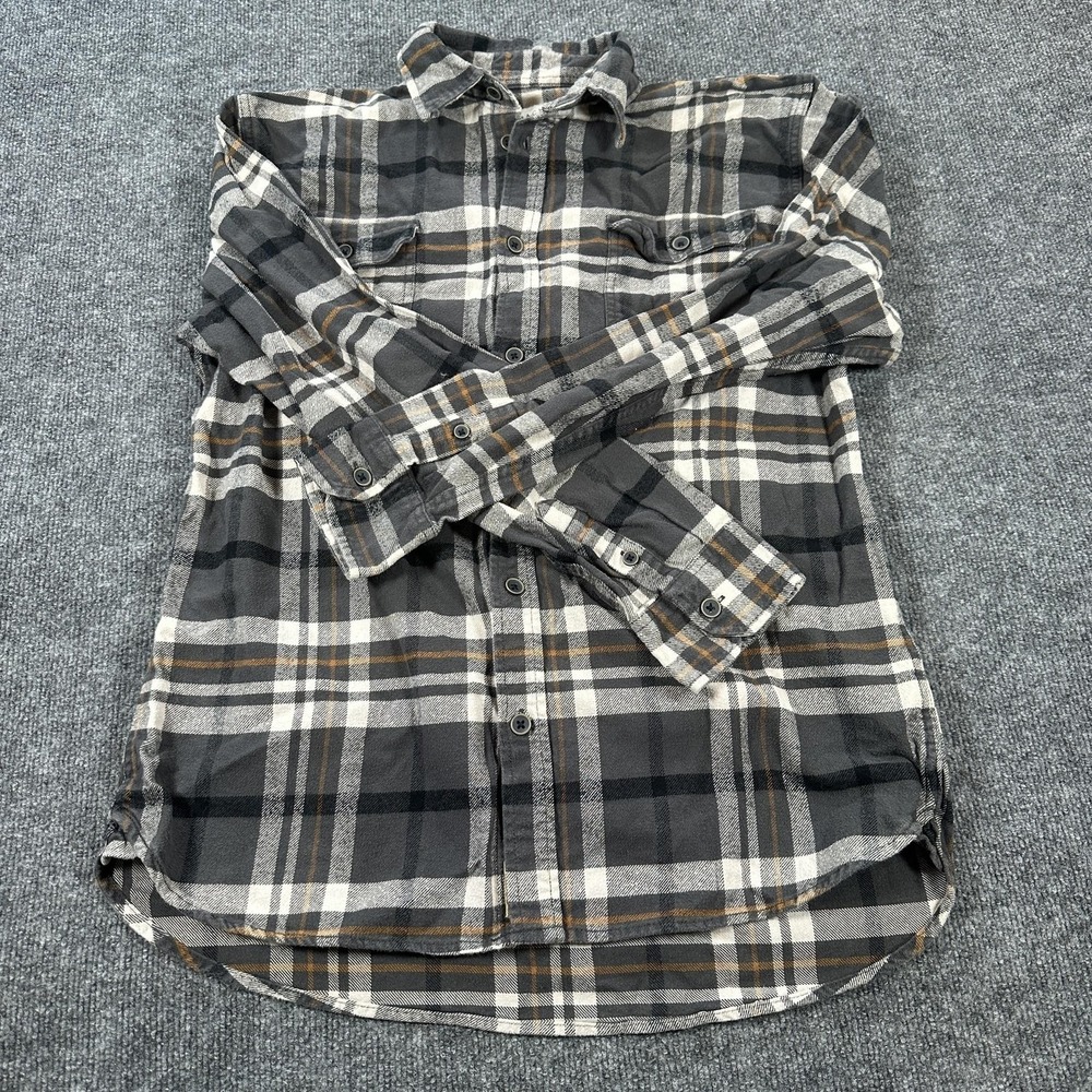 JACHS Flannel Shirt Mens Large Gray Plaid Button Up Long Sleeve Pockets